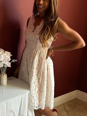 Lulu's Ivory Lace Fit-and-Flare Dress
